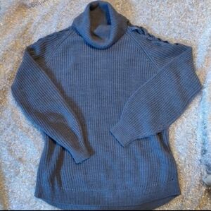 Women's Long Gray Turtleneck Sweater With Crisscross Detail On Shoulder Size Lg